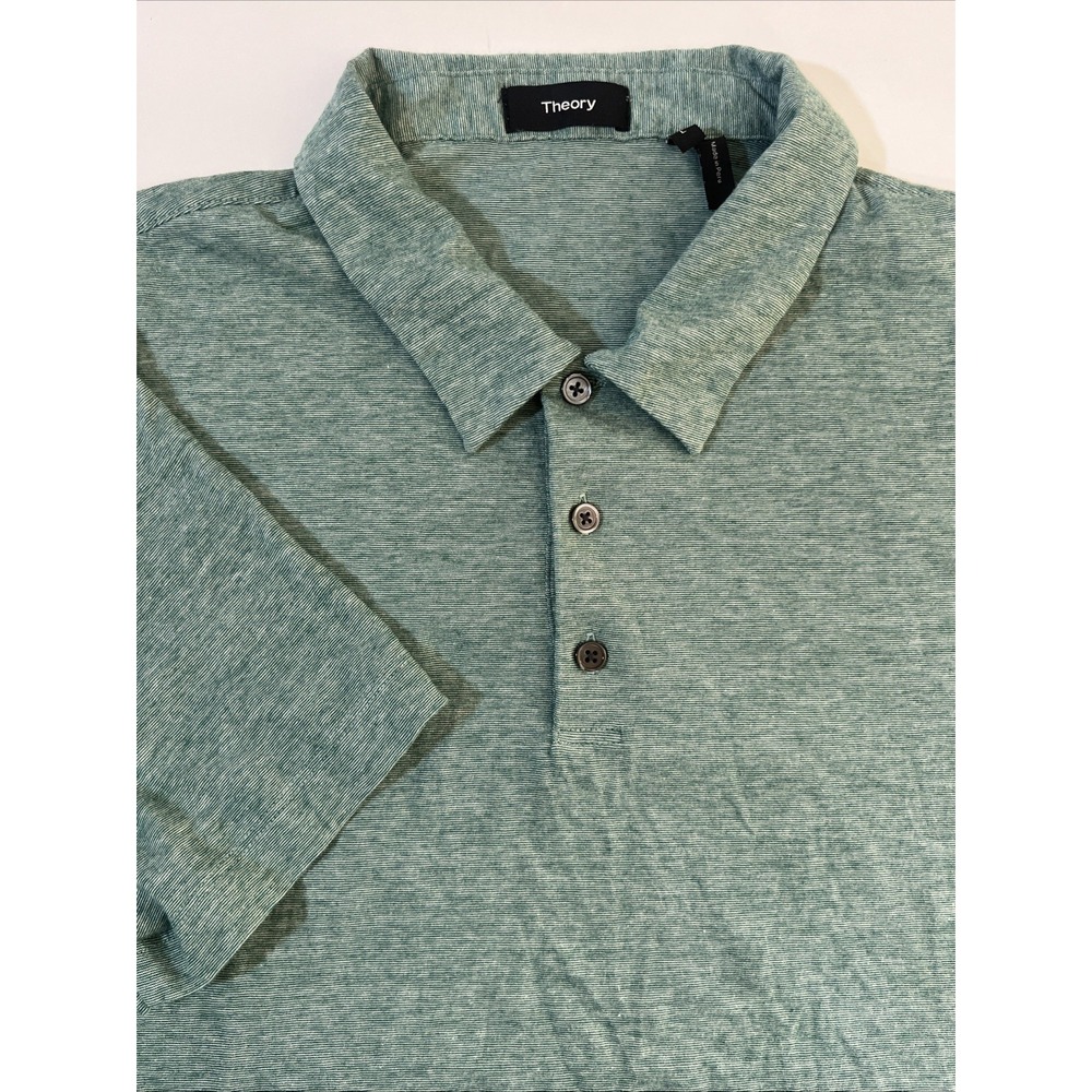THEORY Brenan Short Sleeve Polo Shirt Mens Large Green Pullover 100% Cotton